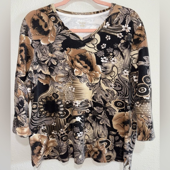 Alia Black and Brown Floral Women's Blouse - Picture 1 of 4